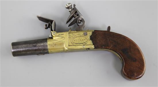 A flintlock boxlock pocket pistol, by T. Ketland, London, c.1820, 6in.